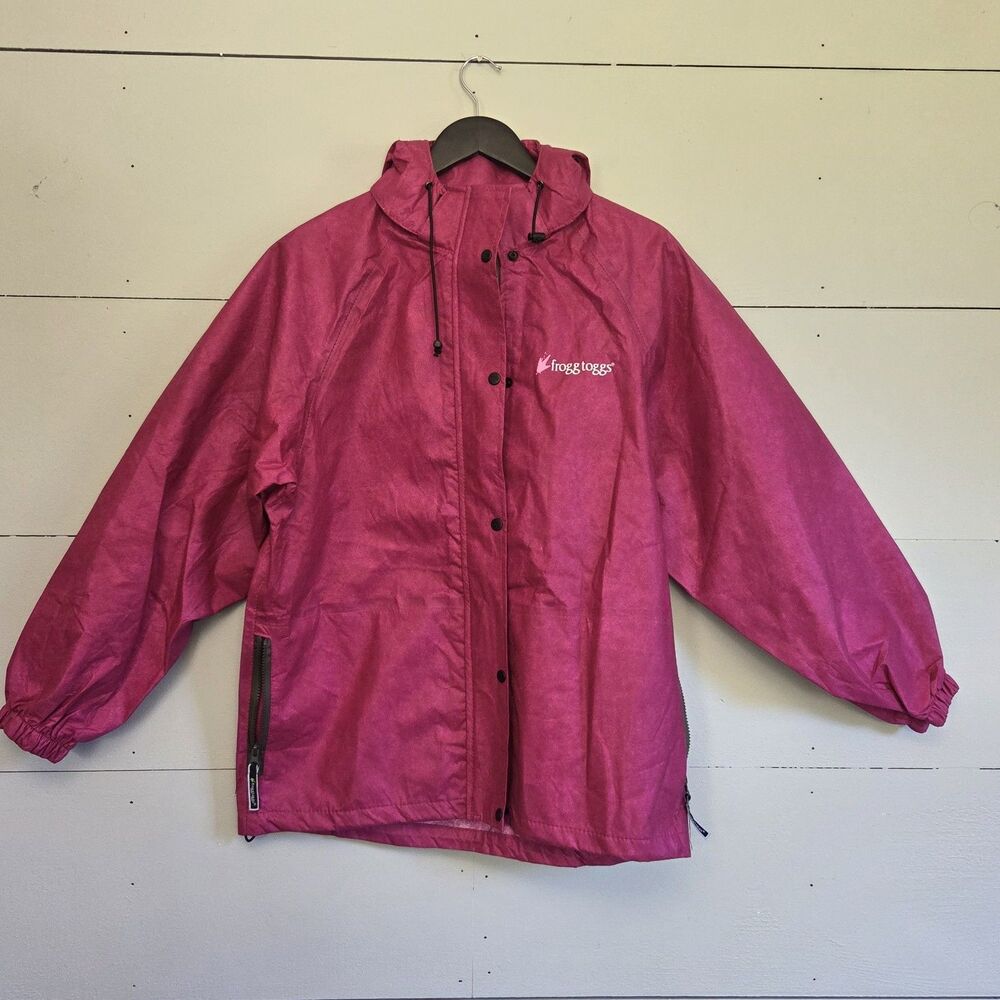 Frogg toggs Pink Rain Jacket Hooded Full Zip Snap Front Short Women's L